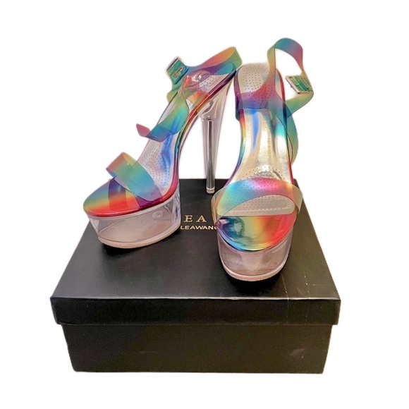 Shoes - Azalea Wang Rainbow Croix Clear Platform Heels